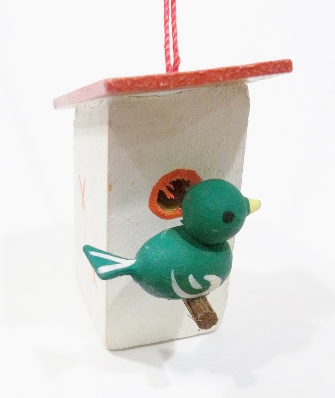 Erzgebirge Style Italy Bird at Bird House Wood Wooden Hand Painted Vntg Ornament