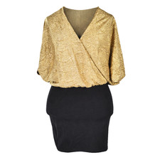 ASOS Petite Gold Metallic Wrap Mini Dress UK 4 Party Evening Glam