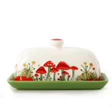 Mushroom Butter Dish with Lid for Countertop, Ceramic Butterdish for Kitchen ...