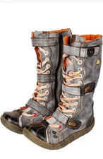 TMA Eyes Washed PU Leather Women's Boot Size 7.5 Black/Gray/Orange