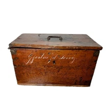 Antique 18th Century Dovetailed Document Chest Box ~ Hand Forged Strap Hinges