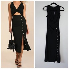 LuLus Trend Seeker Ribbed Cutout Black Midi Dress Size Large NWT