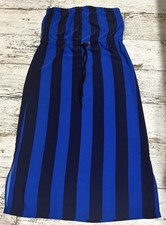 Tommy Hilfiger Blue on Blue Striped Strapless Maxi Dress  Size Large Side Slits