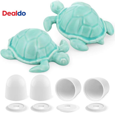 2 Blue Ceramic Turtle Toilet Bolt Covers Decorative with 4 Universal Toilet Scre