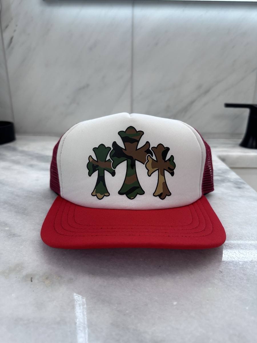 Chrome Hearts Camo Triple Cross Cemetery Red Trucker Hat | eBay