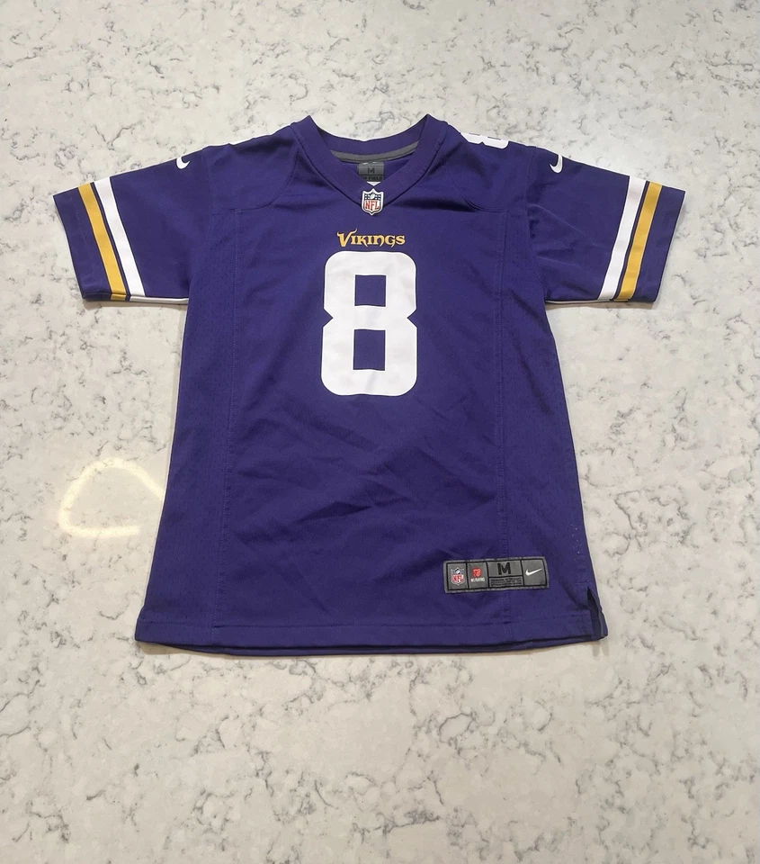 Camiseta deportiva Nike Vikings Kirk Cousins #8 juvenil mediana en el campo púrpura NFL Fanwear Top Foto 2 de 4