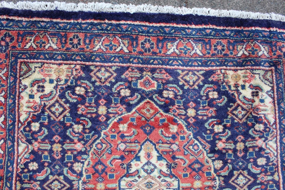 Fine Vintage Hand Made Traditional Rug Oriental Wool Blue Small Rug 75x67cm - Image 3 of 4