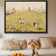Oil Painting Dog Artwork Labrador Corgi Canvas Print Happy Dog Living Room Decor
