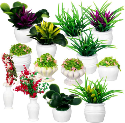 NUOBESTY 13 Pcs Mini Potted Flowers Plants Miniature Dollhouse Plant Models Arti