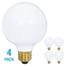 4 Pack White Globe Vanity Decorative Bulbs 120V 25W G25 Medium E26 Base Dimmable