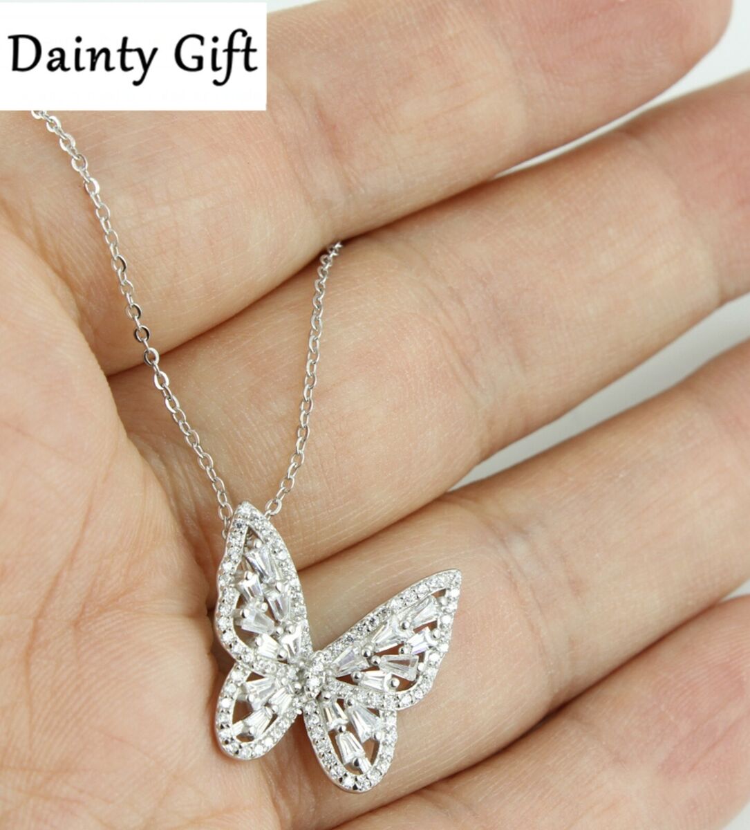 Silver Dainty Diamante Butterfly Necklace