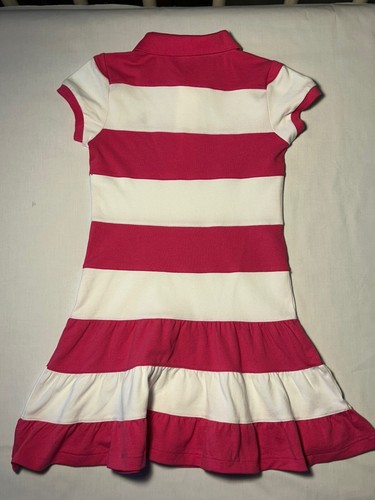 New Polo Ralph Lauren Big Girls Mesh Polo Dress Pink White Stripe Small Size 7 - Picture 2 of 5