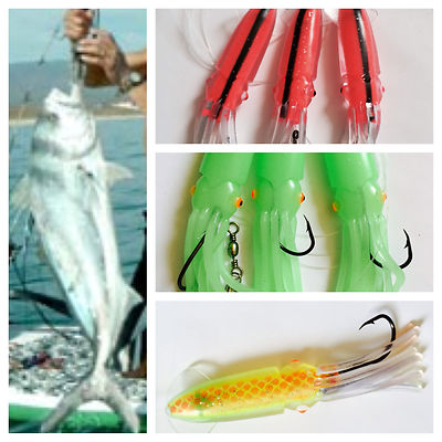 3 Esche Morbide Per Calamari Giganti - Silicone Multicolore Con Amo 5/0 Per Pesca Offshore
