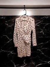 Flounce London White Black Dot Shirred Dress size Womans 4 Party Going Out