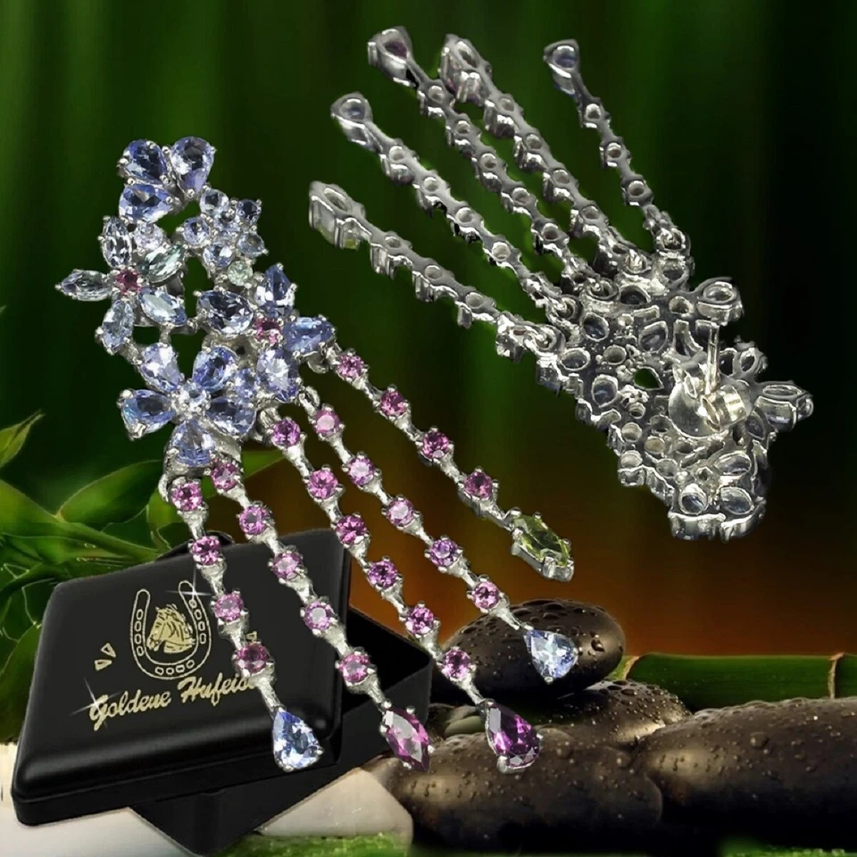 Tansanit Granat Peridot Damen Ohrstecker 925 Sterling Silber Ohrringe Edelsteine - Bild 2 von 4