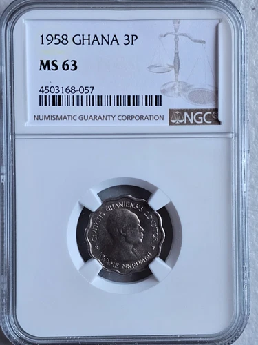 Ghana 3 Pence 1958 NGC MS 63
