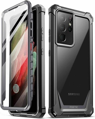 For Galaxy S21 Ultra 5G Case Clear Back Shockproof Cover 360 Full Coverage Black