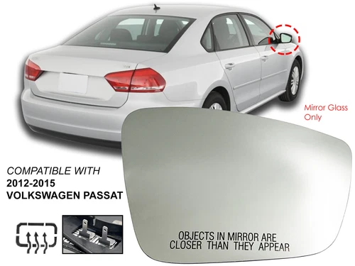 For Side Mirror Glass 2012-2015 VW PASSAT Power Heated Passenger Side 561857522A