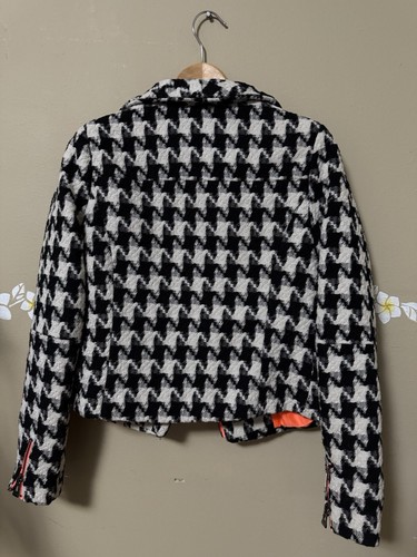 Review womens Cropped blazer jacket M black Ivory houndstooth long sleeve - Picture 6 of 7