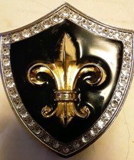 VERY LARGE BLACK ENAMEL AND RHINESTONE FLEUR DE LIS BELT BUCKLE COSPLAY