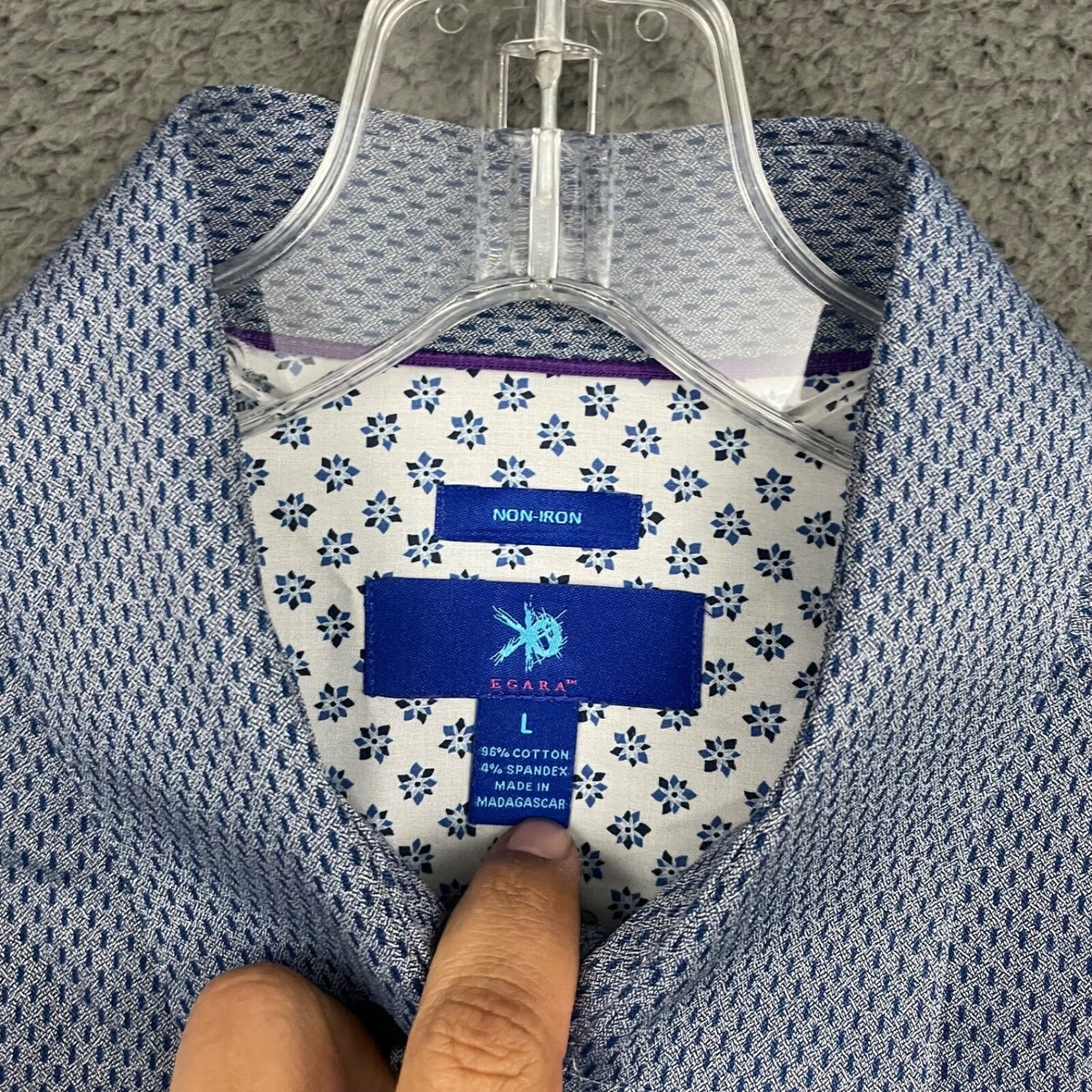 Chemise Homme Egara – Coupe Moderne, Manches Longues, Acier Et Bleu, Taille 16-16.5