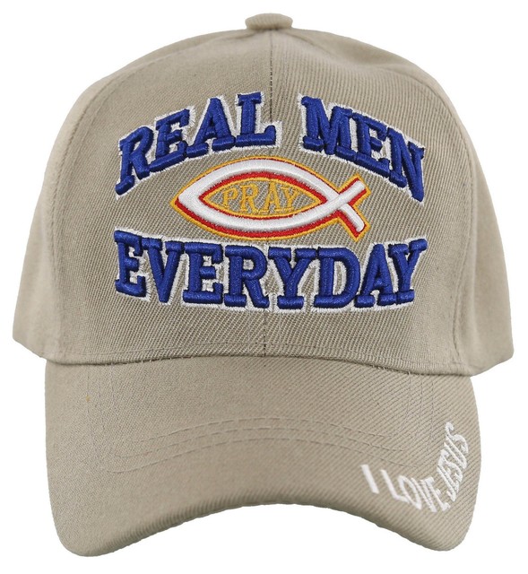 NEW! REAL MEN PRAY EVERYDAY I LOVE JESUS CHRISTIAN BALL CAP HAT TAN eBay