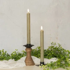 Primitive Country 9.5" 3D Flame 2 pc Green Flicker Taper Candle 6hr timer