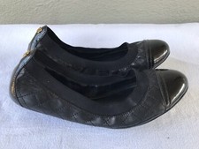 EUC Tory Burch Size US 8 M Quilted Black Ballet Balerina Flat Black Cap Toe B