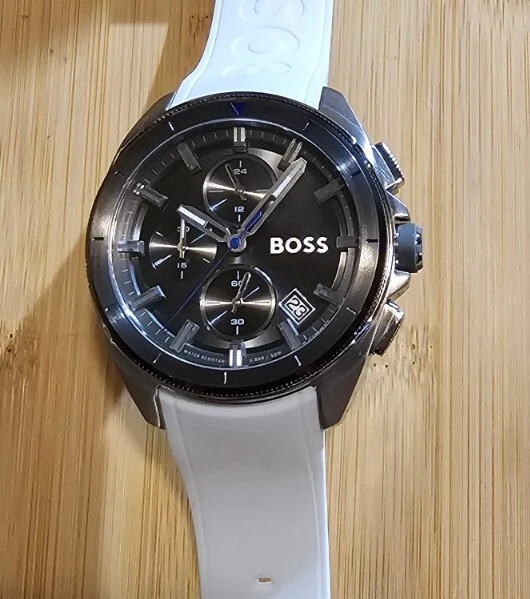 Hugo Boss Volane Chronograph Watch With 43mm Grey Black Tone Face & White  Band | eBay