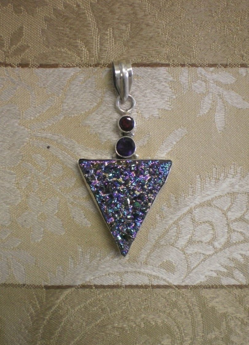 Sterling Silver 925 Triangular Titanium Druzy Gar… - image 1