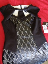 JAX CUTOUT NECK DIAMOND PATTERN MESH AND VEGAN LEATHER DRESS - SIZE 2   NWT