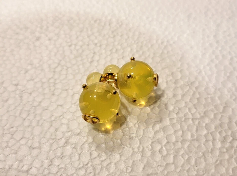 Brincos perfurados Christian Dior Tribales gota de limão lucite ouro novo sem etiquetas caixa autêntica - Imagem 4 de 4