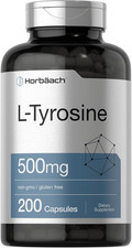 L-Tyrosine 500mg   200 Capsules, Free Form, Non-GMO Gluten Free Amino Supplement