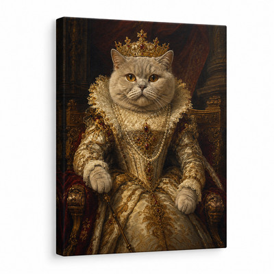 Royal Cat Canvas Wall Art Queen British Shorthair Portrait Crown Painting Poster