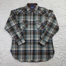 VTG Pendleton Shirt Mens Large Green Plaid High Grade Western Wear Pearl Snap L