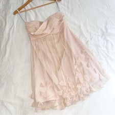 Jenny Yoo Collection Blush Pink Strapless Short Dress with Flowers Sz 6 Silk