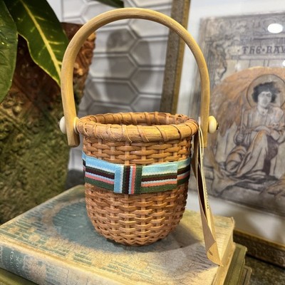 Nantucket Hand Crafted Woven Basket Votive Candle Holder w Ribbon & Original Tag