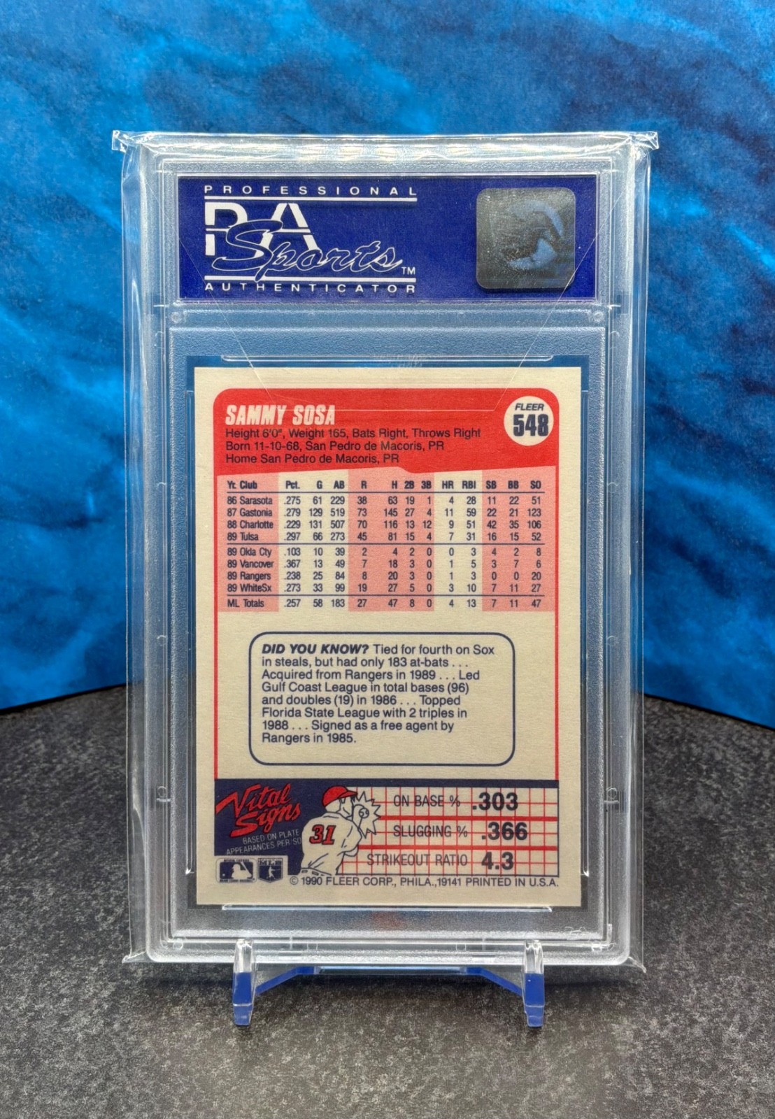 1990 Fleer SAMMY SOSA ard (#300) PSA 7 Graded NM Yankees - view 2