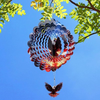 American Flag Eagle Hanging Wind Spinner Outdoor, 12 Inches 3D Stainless Steel Y