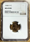 1948 D Lincoln Cent Wheat Penny MS 65 RD NGC Graded Slabbed Coin