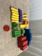 Vintage Toy Wood Blocks Wooden Building Assorted Shapes And Colors 65 pieces