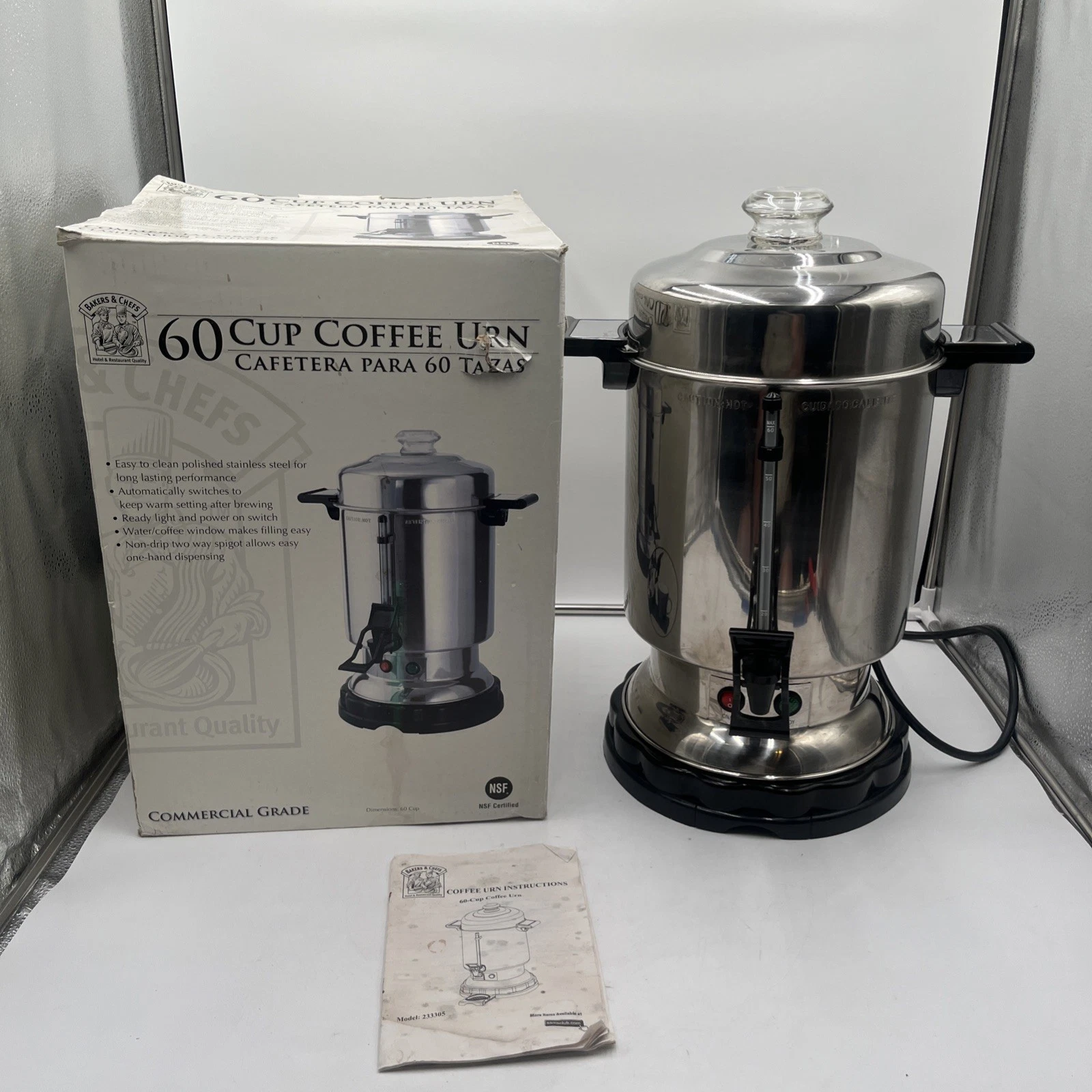 BAKERS & CHEFS 60-CUP Coffee Maker Urn Percolator Stainless Steel In Box