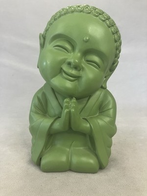 Green 8-inch baby Buddha figure coin bank/Rocket USA Inc- 2 Tiny Holes