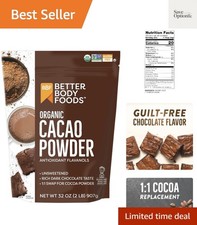 Organic Cacao Powder, Unsweetened, Rich Chocolate Flavor, Non-GMO, Gluten-Fre...