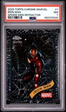 2025 Topps Chrome Marvel #1 Iron Man : Spider Web Refractor : 321/399 : PSA 7