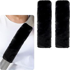 2 PCS Car Seat Belt Covers Shoulder Pad, Soft Synthetic Wool Sheepskin Black