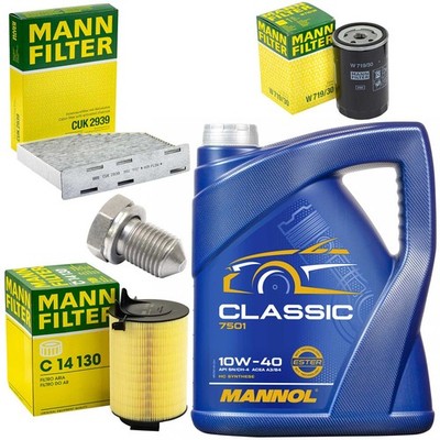 5L Öl Set Inspektion Luft-Innenraum Ölfilter Ölschraube für Audi Seat Skoda VW 