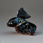 RARE! Fenton Black Glass Goldfish PARADISE COLLECTION Hand Painted by D Robinson