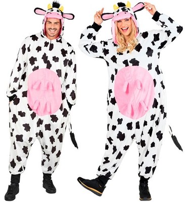 Kuh Jumpsuit für Erwachsene   Kuscheliger Tier-Overall mit Kapuze