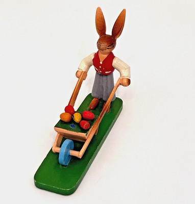 Erzgebirge Easter Bunny Wheel Barrel Eggs Vtg Wooden Hand Painted REPAIRED READ